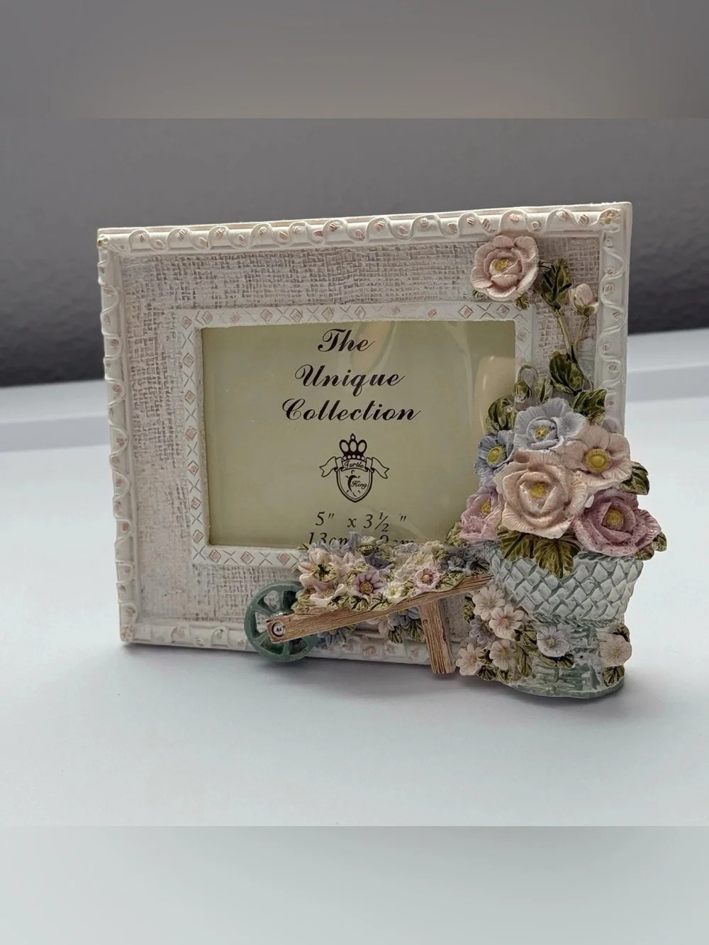 Turtle King Floral Flower Garden Wheelbarrow Photo Frame Vintage Cottagecore